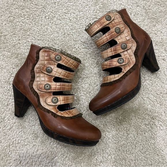 L'Artiste Spring Step Brown Heeled Ankle Booties Boots Sz 37 SL9024-1A Sz 6.5-7, - Picture 1 of 16